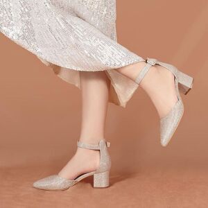 Ankis Sparkling Ankle-Strap Block Heel Sandals - Champagne